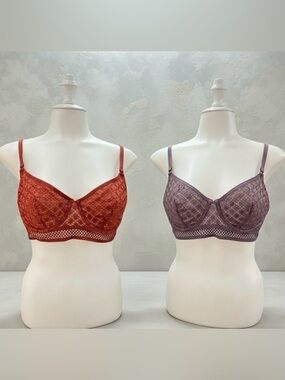 Adore Me Bra Bundle‎ Lot 36B Set Romantic Lace Underwire Bra Terracotta & Mauve
